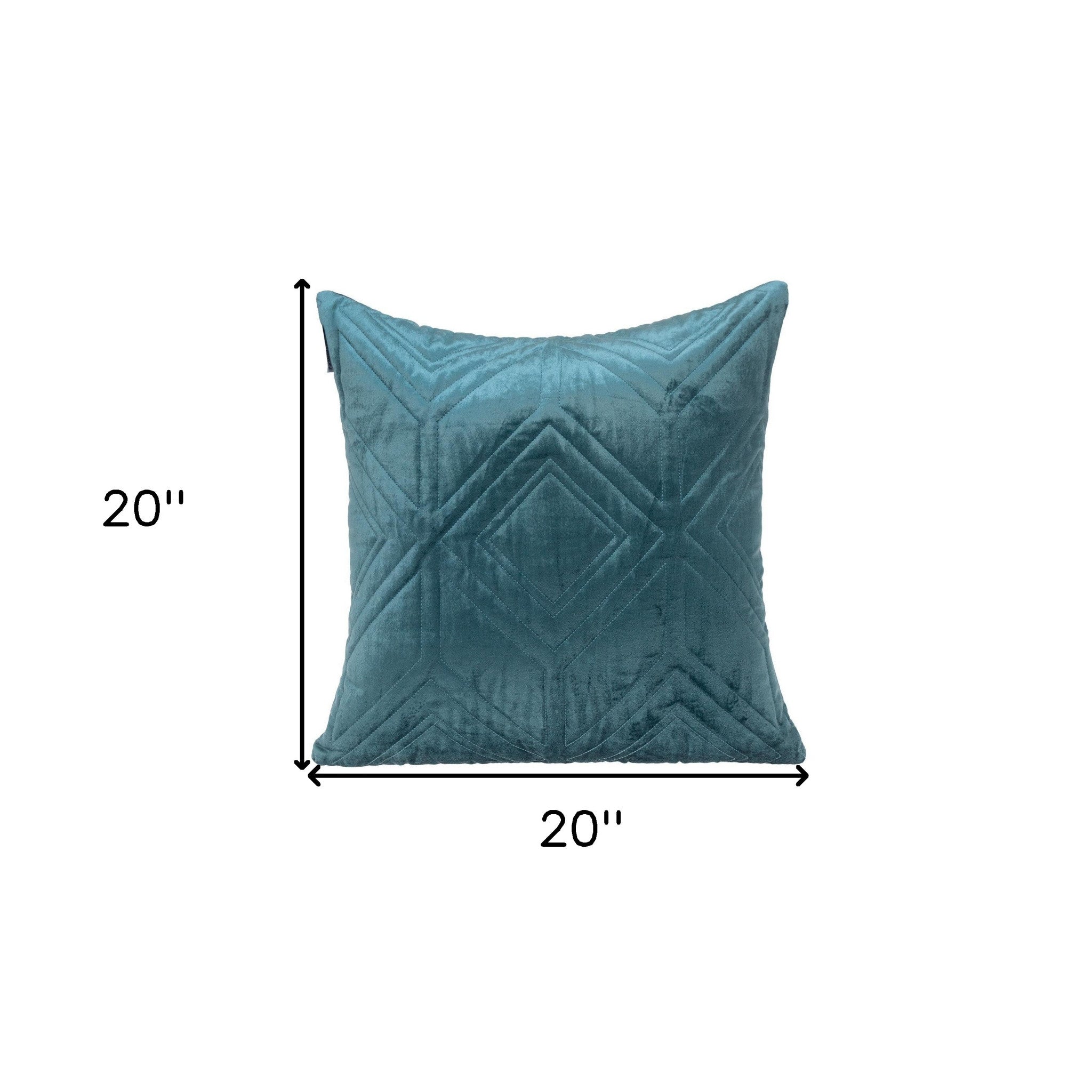 Teal Quilted Diamonds Velvet Solid Color Throw Pillow