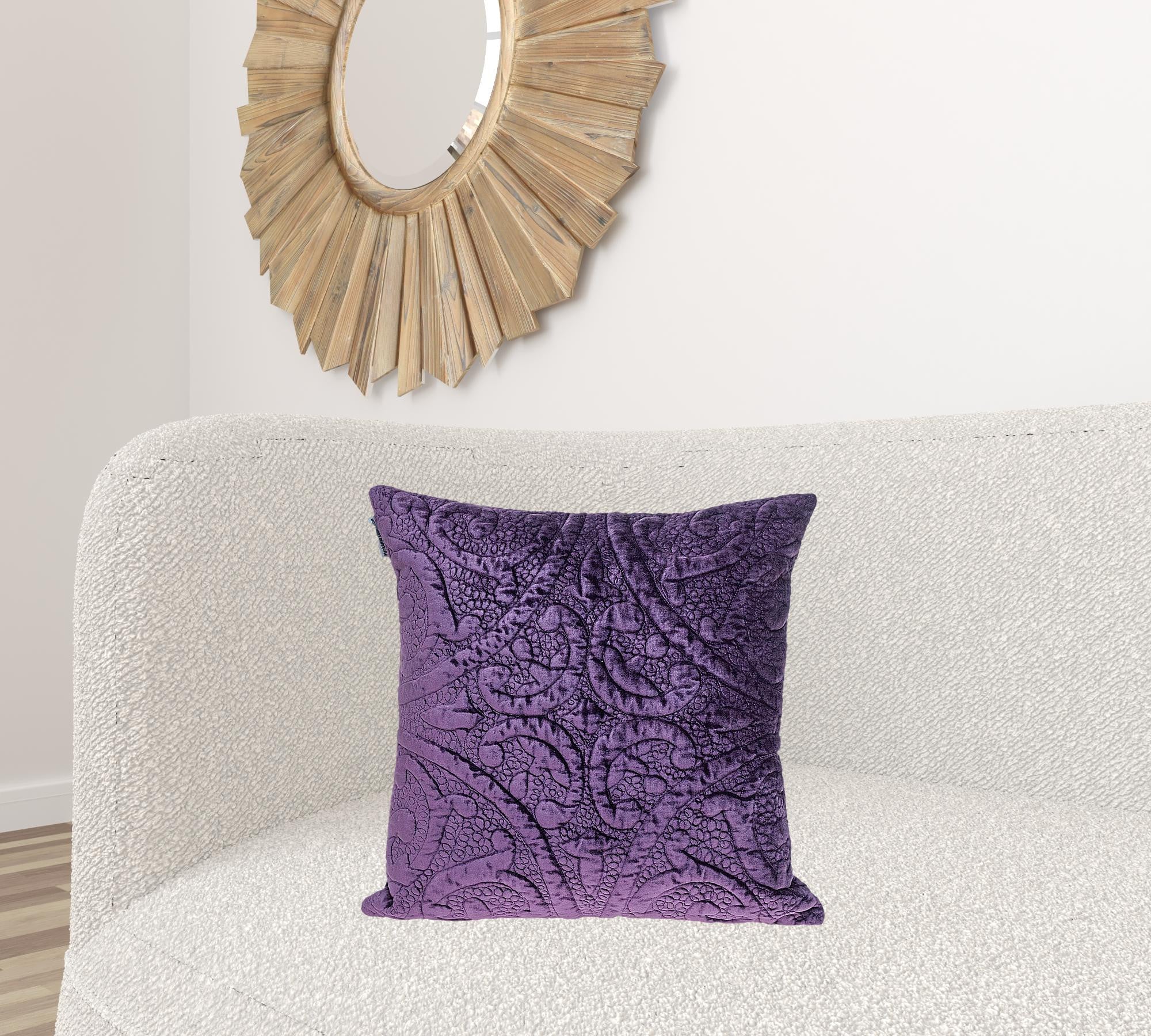 Purple Quilted Velvet Square Throw Pillow