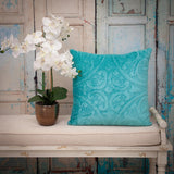 Aqua Quilted Velvet Square Throw Pillow