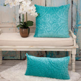 Aqua Quilted Velvet Square Throw Pillow