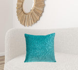 Aqua Quilted Velvet Square Throw Pillow