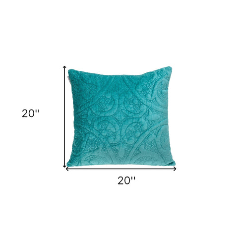 Aqua Quilted Velvet Square Throw Pillow