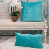 Aqua Quilted Velvet Lumbar Throw Pillow