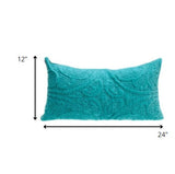 Aqua Quilted Velvet Lumbar Throw Pillow