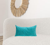 Aqua Quilted Velvet Lumbar Throw Pillow