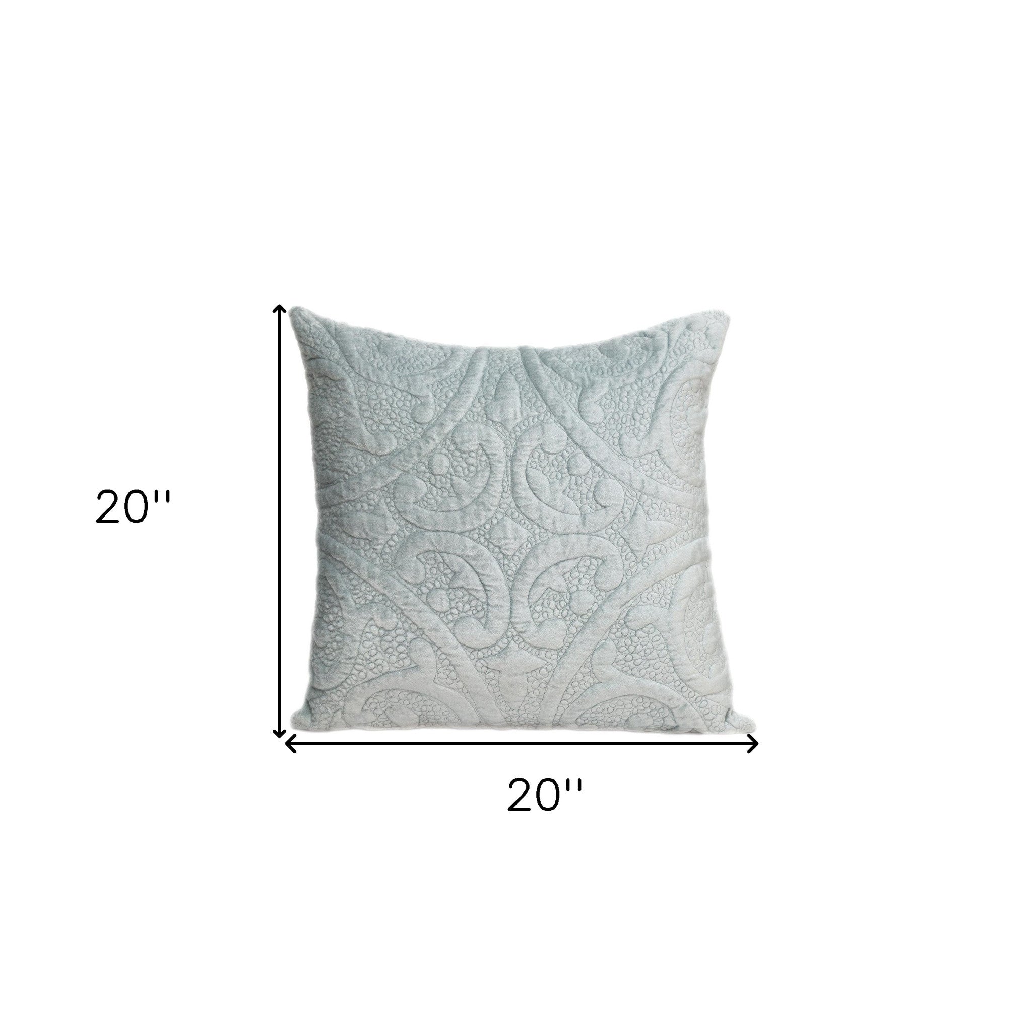 Gray Quilted Velvet Square Throw Pillow