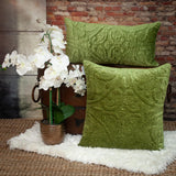 Olive Quilted Velvet Square Throw Pillow