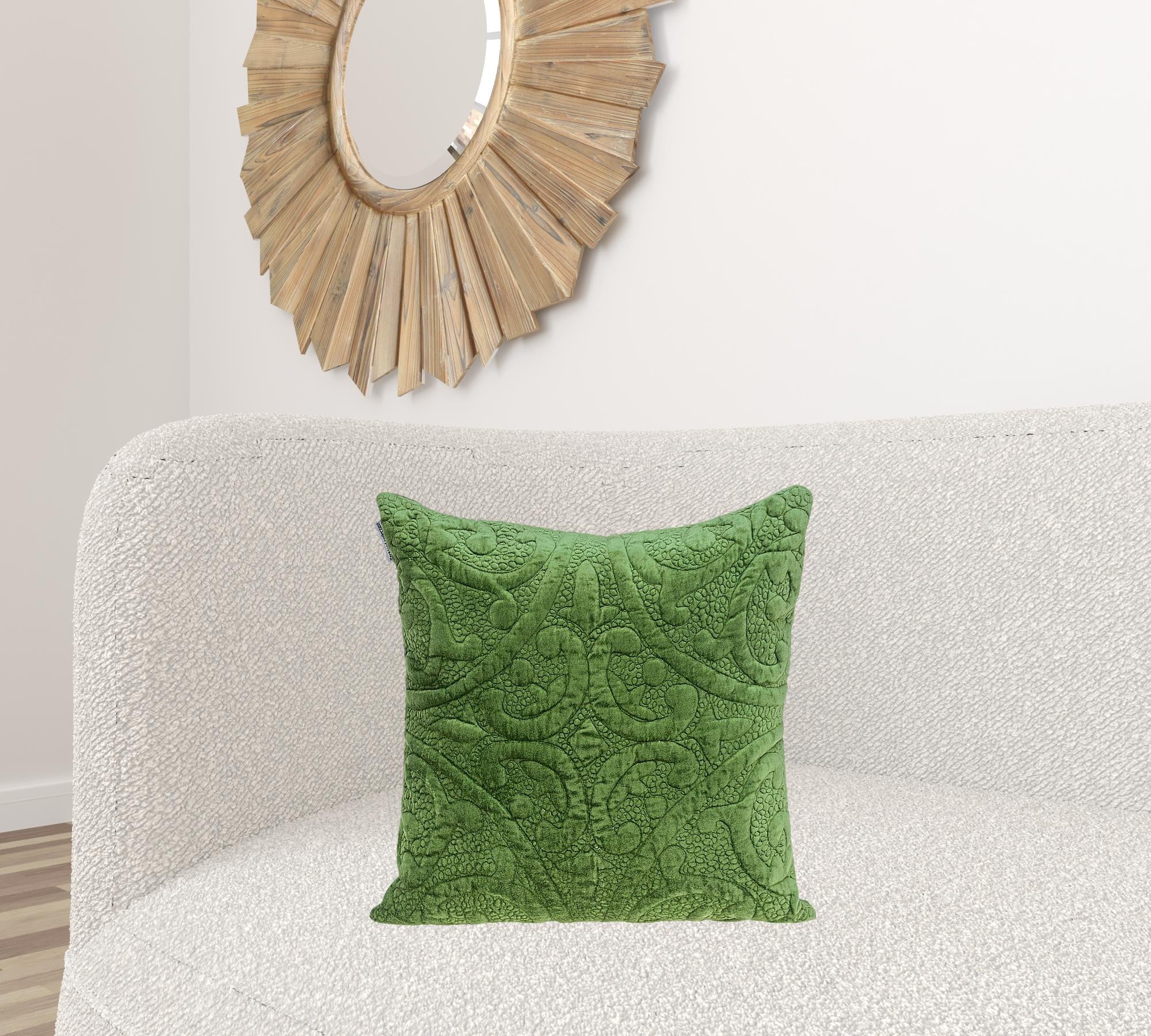 Olive Quilted Velvet Square Throw Pillow