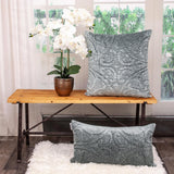 Seafoam Gray Quilted Velvet Square Throw Pillow