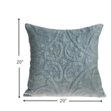 Seafoam Gray Quilted Velvet Square Throw Pillow