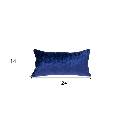 Blue Tufted Velvet Quilted Lumbar Throw Pillow