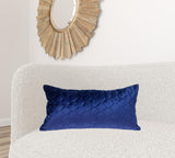 Blue Tufted Velvet Quilted Lumbar Throw Pillow