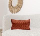 Burnt Orange Tufted Velvet Quilted Lumbar Throw Pillow