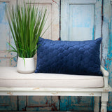 Navy Blue Tufted Velvet Quilted Lumbar Throw Pillow