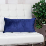 Quilted Velvet Blue Lumbar Throw Pillow