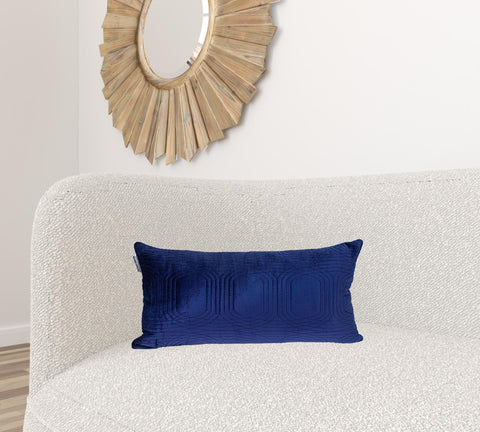 Quilted Velvet Blue Lumbar Throw Pillow