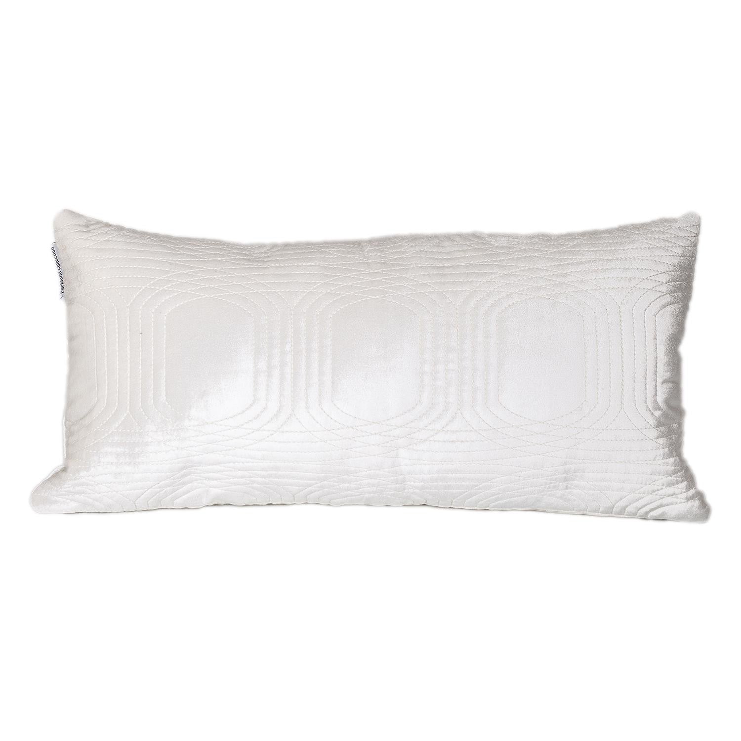 Quilted Velvet White Lumbar Throw Pillow