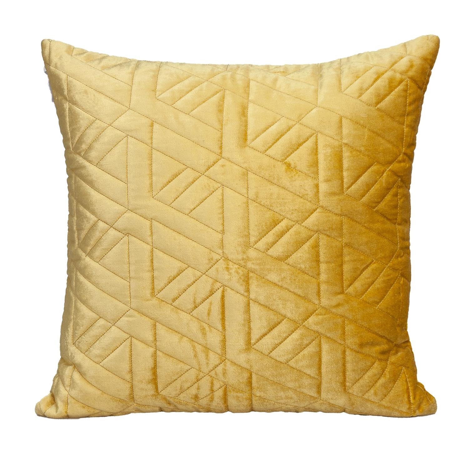 Yellow Velvet Quilted Throw Pillow