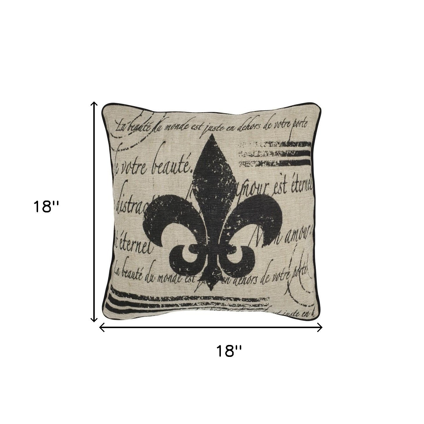 Tan Black Fleur De Lis Down Filled Throw Pillow