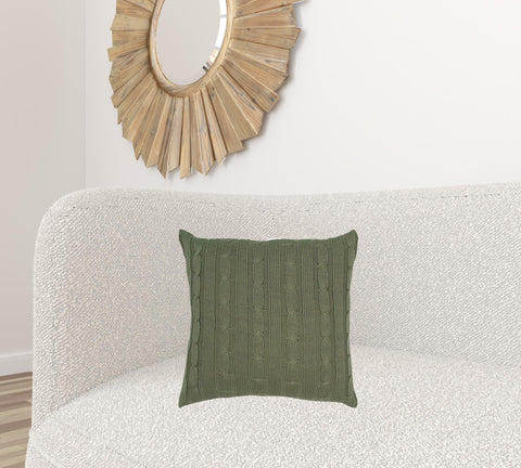 Olive Green Knit Sweater Stripe Down Throw Pillow