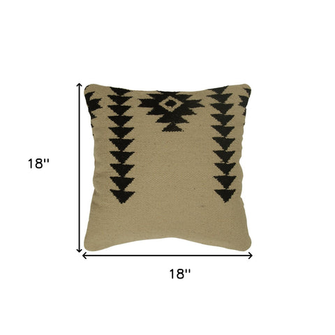 Black Beige Mod Tribal Down Filled Throw Pillow