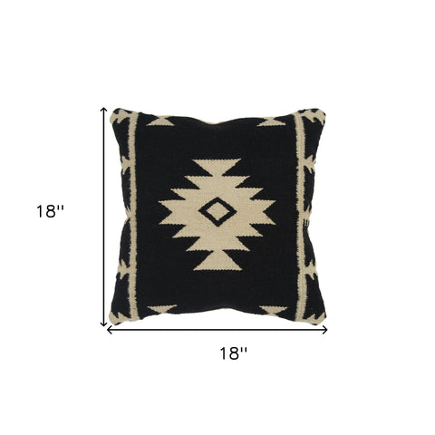 Black Beige Tribal Woven Down Filled Throw Pillow