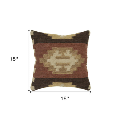 Brown Beige Tribal Down Filled Throw Pillow