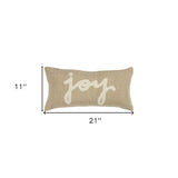 Tan Joy Felt Applique Burlap Lumbar Pillow