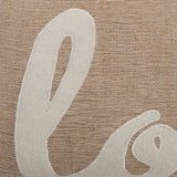 Tan Love Felt Applique Burlap Throw Pillow