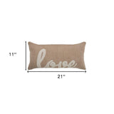 Tan Love Felt Applique Burlap Throw Pillow