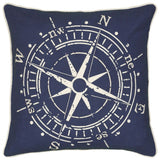 18" Navy and White Nautical Compass Throw Pillow