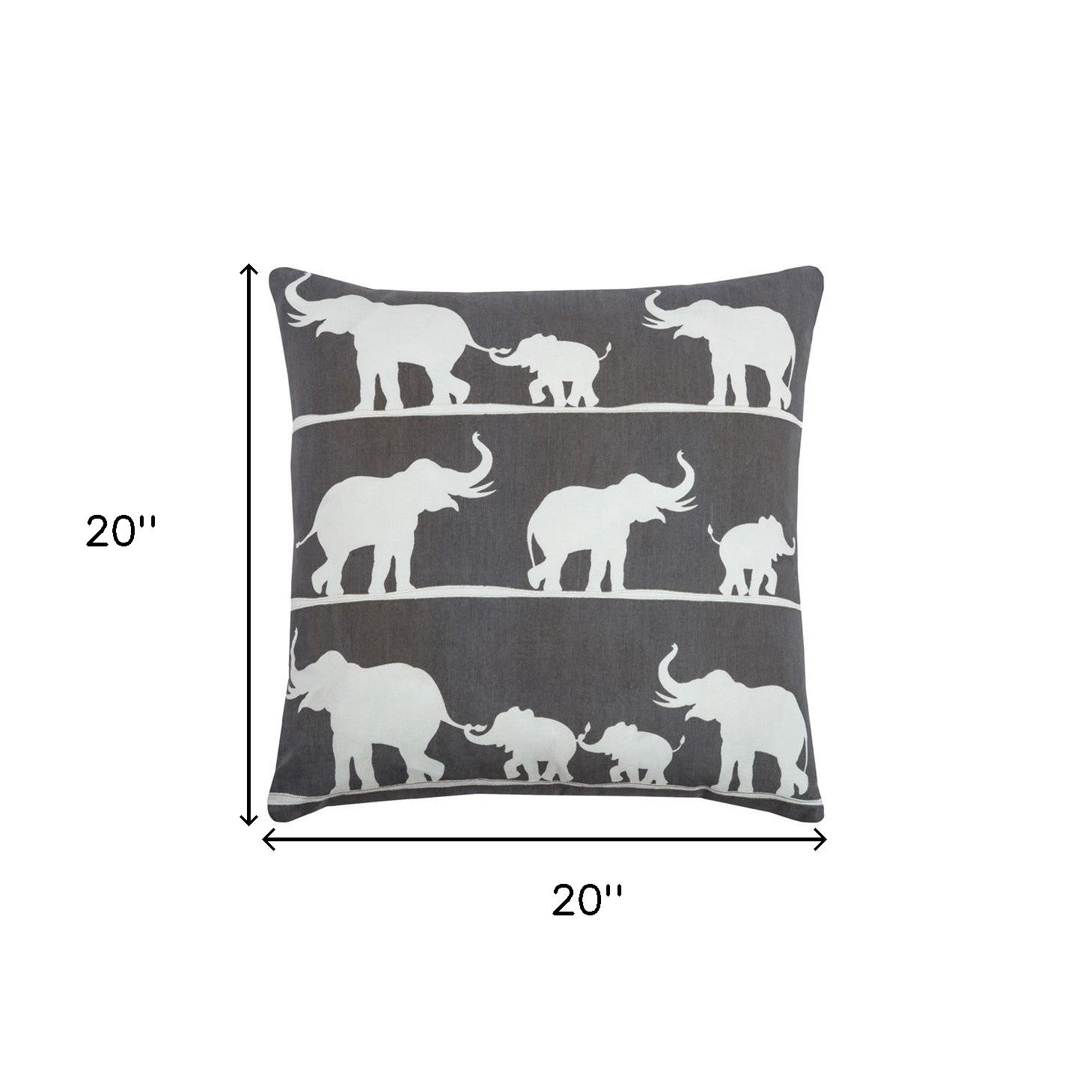 Gray and White Elephant Parade Down Filled Throw Pillow