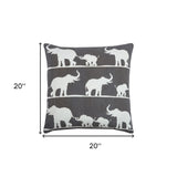 Gray and White Elephant Parade Down Filled Throw Pillow