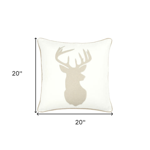 Ivory Tan Reindeer Down Filled Throw Pillow