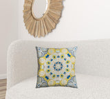 Yellow Teal Boho Medallion Down Throw Pillow