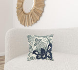 Blue Ivory Flower Pod Down Filled Throw Pillow