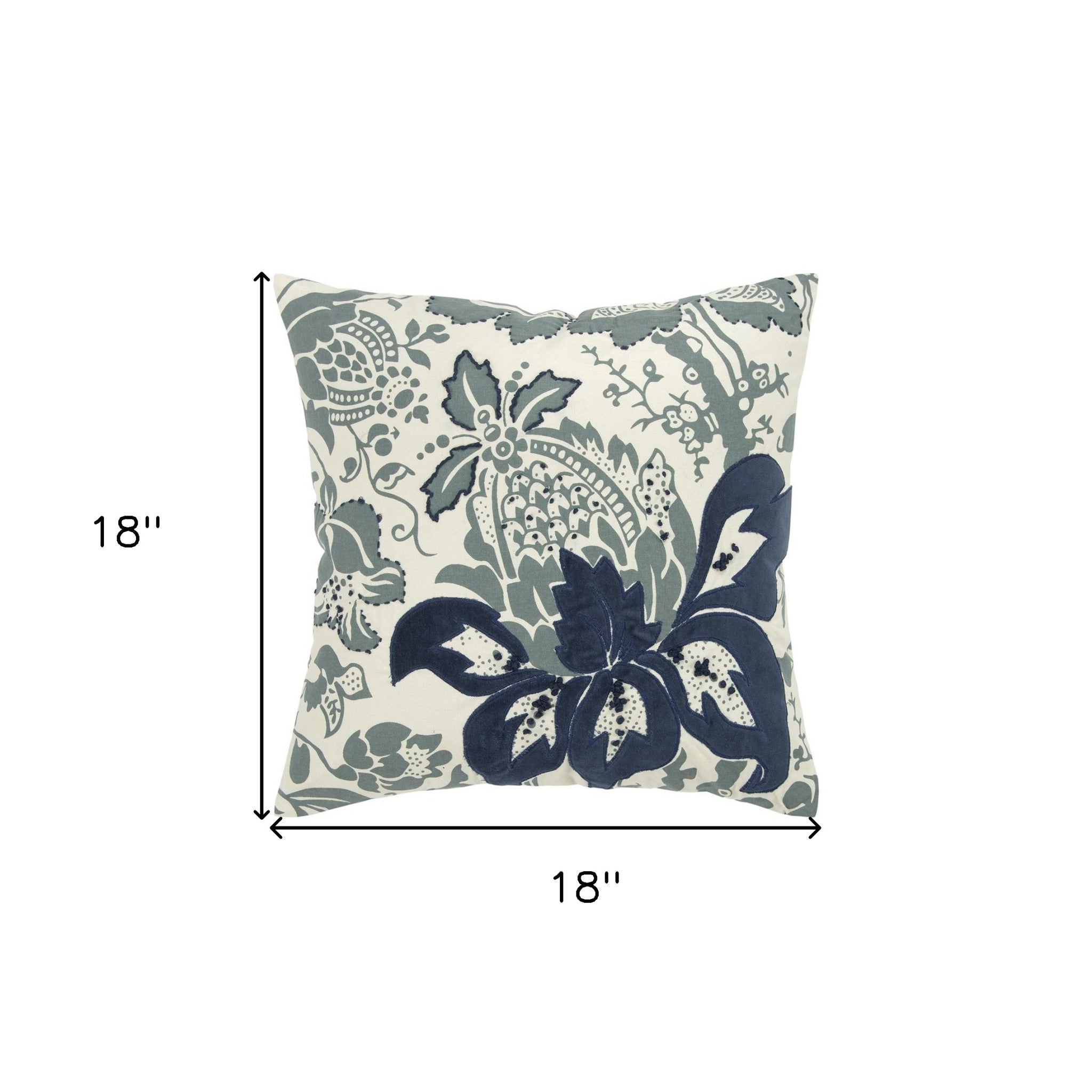 Blue Ivory Flower Pod Down Filled Throw Pillow