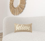 Tan Believe Felt Applique Burlap Throw Pillow