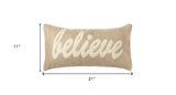 Tan Believe Felt Applique Burlap Throw Pillow