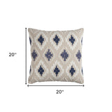 Navy Beige Classic Ikat Pattern Throw Pillow