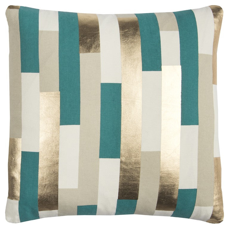 Teal Gold Metallic Stripe Throw Pillow