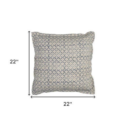 Blue Beige Distressed Block Throw Pillow