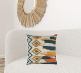 Blue Mustard Ikat Pattern Throw Pillow