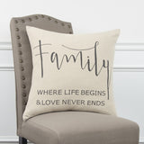 Gray Cream Canvas Family Love Throw Pillow