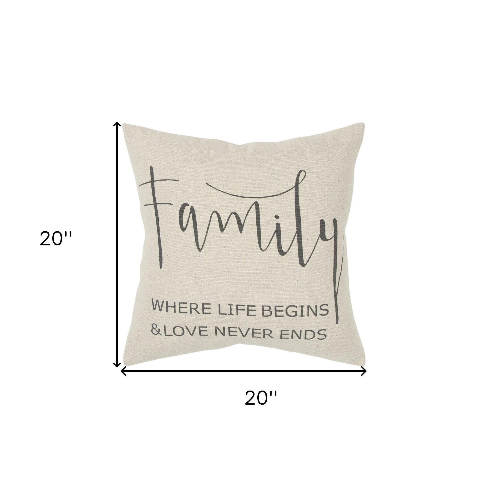 Gray Cream Canvas Family Love Throw Pillow