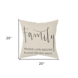 Gray Cream Canvas Family Love Throw Pillow