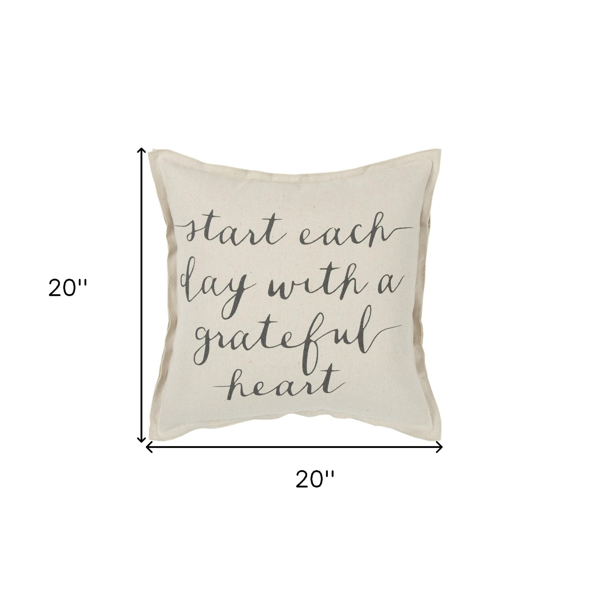 Gray Cream Grateful Heart Decorative Throw Pillow