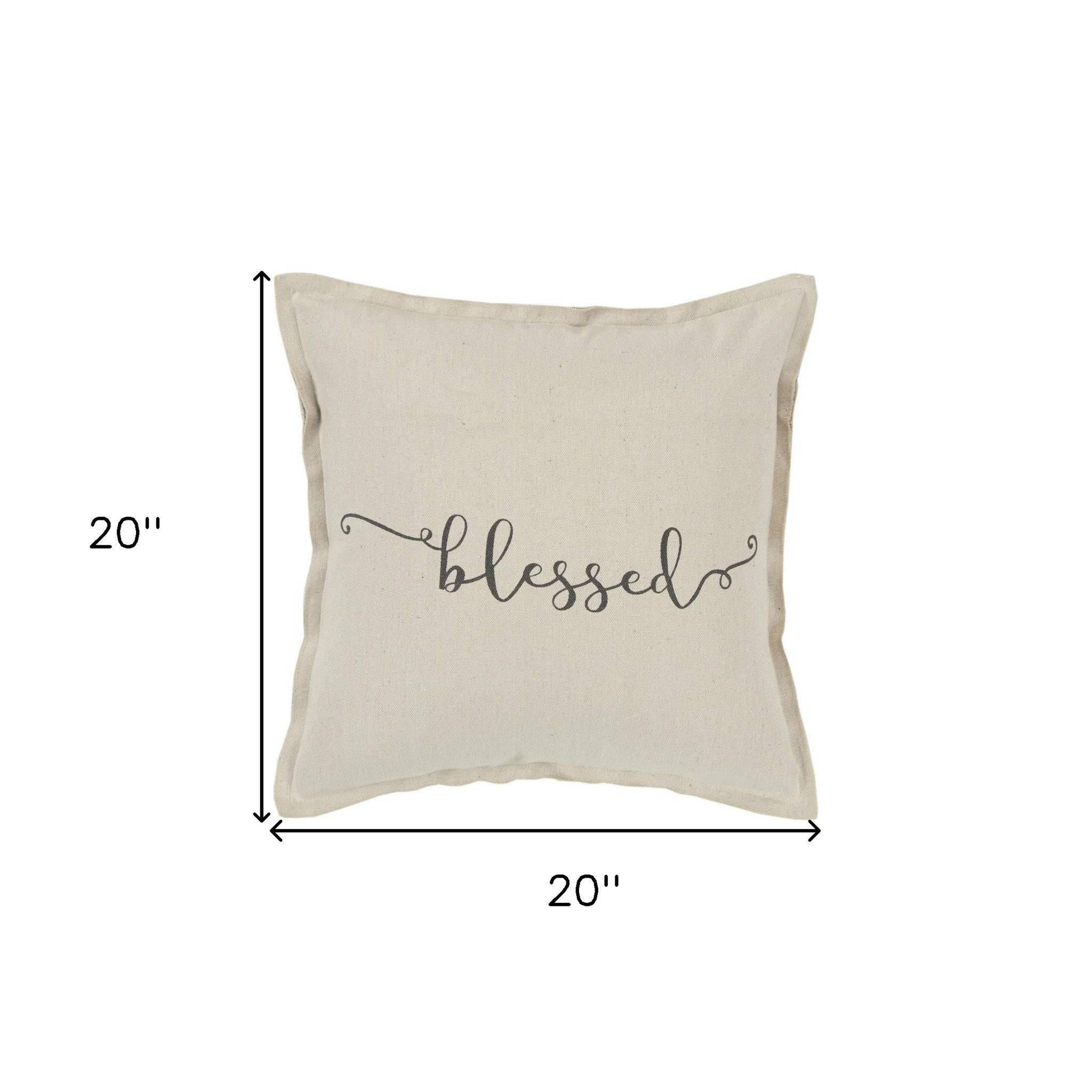 Gray Taupe Canvas Blessed Throw Pillow