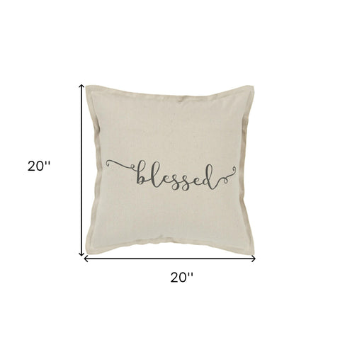 Gray Taupe Canvas Blessed Throw Pillow