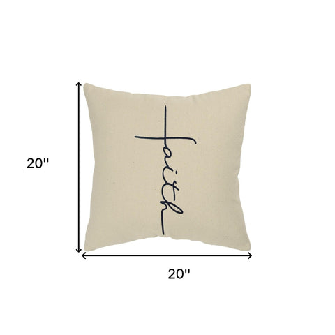 Black Taupe Canvas Faith Throw Pillow